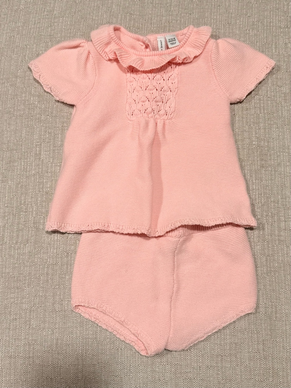 Janie and Jack Pale Pink Knit Ruffled Collar Set